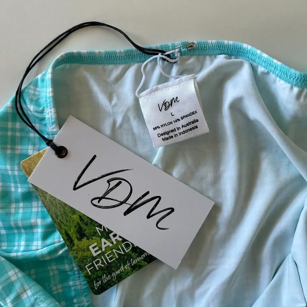 Revolve x VDM Paris Blue White Gingham Check Tie Swim Cover Up‎ Skirt Large